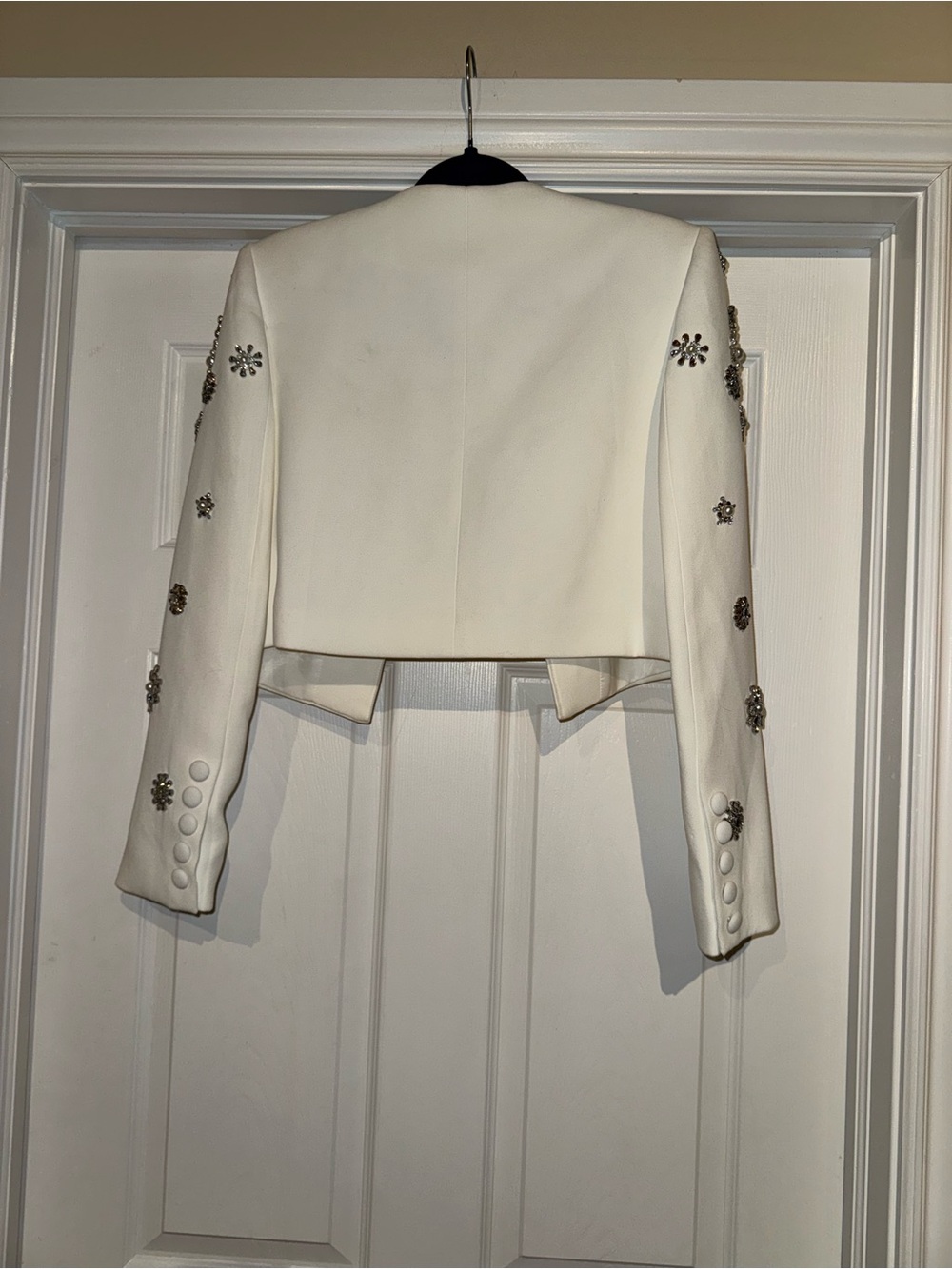 Catchall Cropped Embellished Blazer & High-Waist Wide-Leg Pants Set - White - Picture 7 of 14